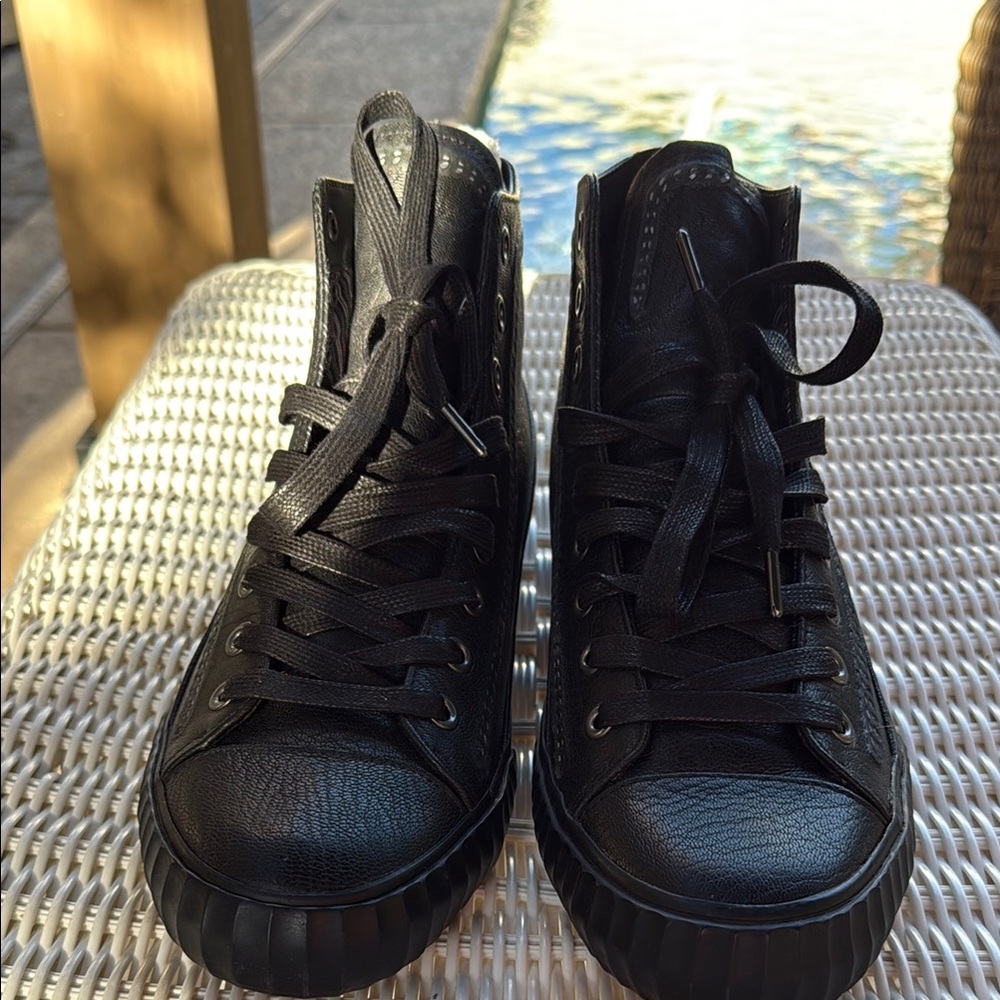 John Varvatos Black Leather High-Top Boots